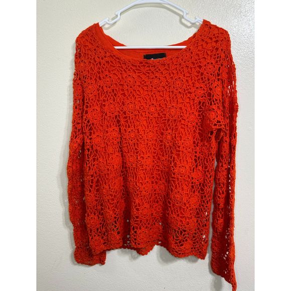 Sag Harbor Tops - Sag Harbor Women's Floral Full Crocheted Long Sleeve Lined Blouse, Size L